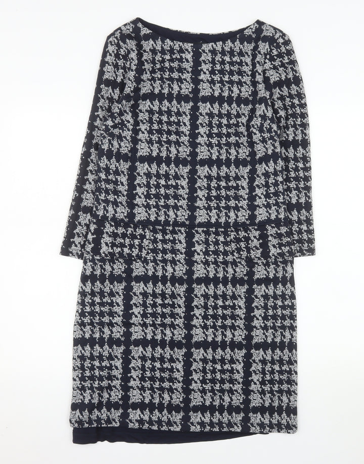Phase Eight Women’s Blue Geometric Shift Dress Size 8 Long Sleeve