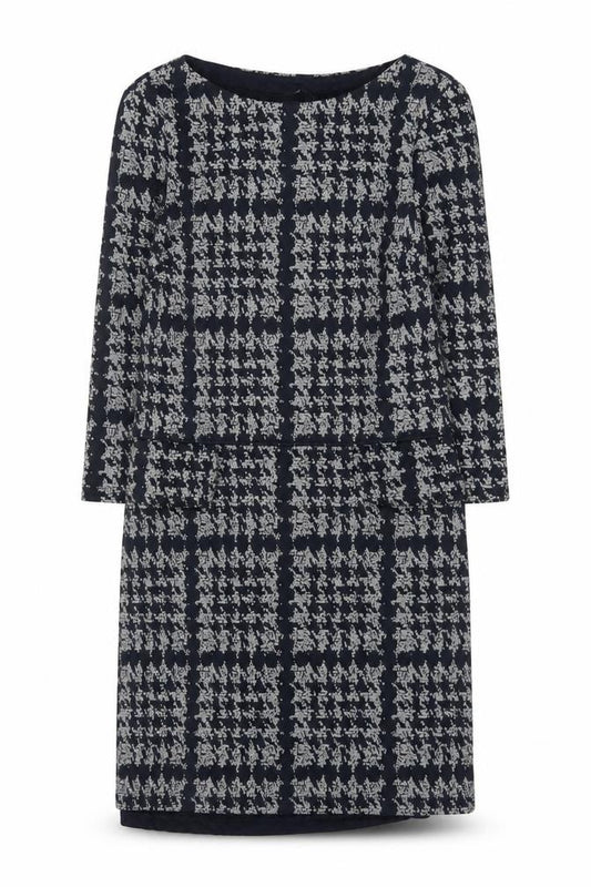 Front view of Phase Eight Women’s Blue Geometric Shift Dress, size UK 8, Long Sleeve