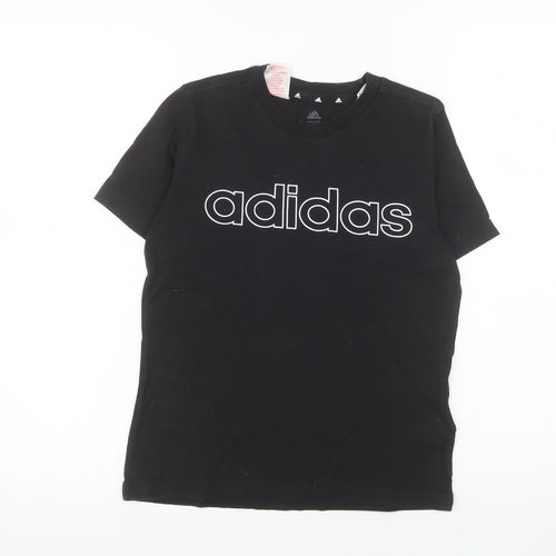 Adidas Boys Black Cotton Logo T-Shirt 9-10 Years Short Sleeve Sports Tee