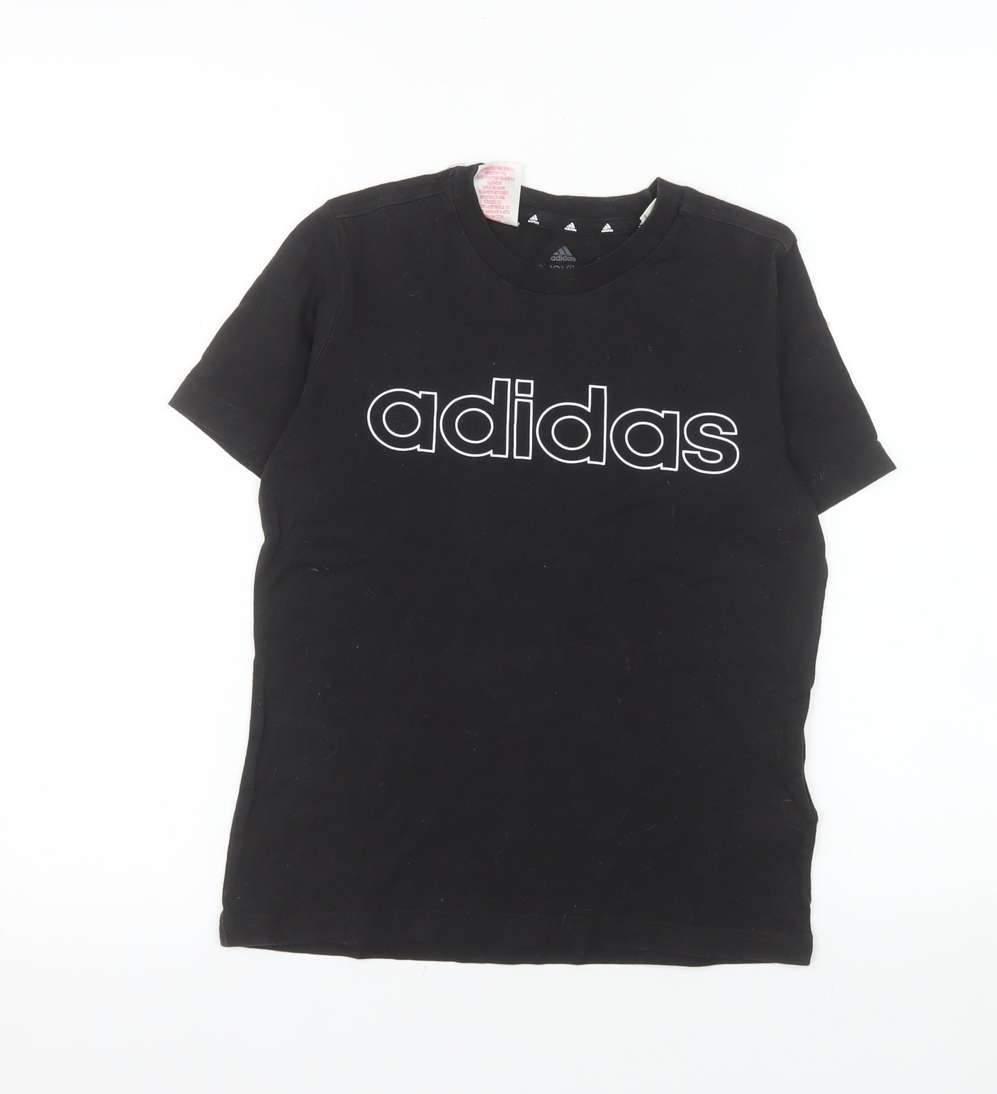 Adidas Boys Black Cotton Logo T-Shirt 9-10 Years Short Sleeve Sports Tee