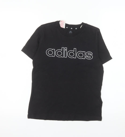 Adidas Boys Black Cotton Logo T-Shirt 9-10 Years Short Sleeve Sports Tee