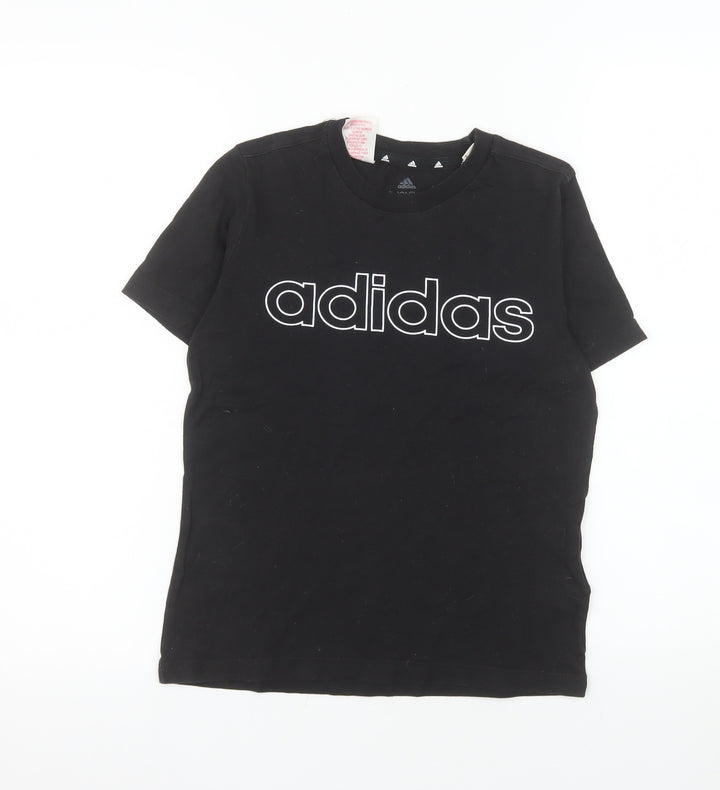 Adidas Boys Black Cotton Logo T-Shirt 9-10 Years Short Sleeve Sports Tee