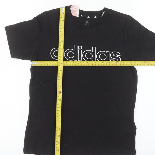 Adidas Boys Black Cotton Logo T-Shirt 9-10 Years Short Sleeve Sports Tee