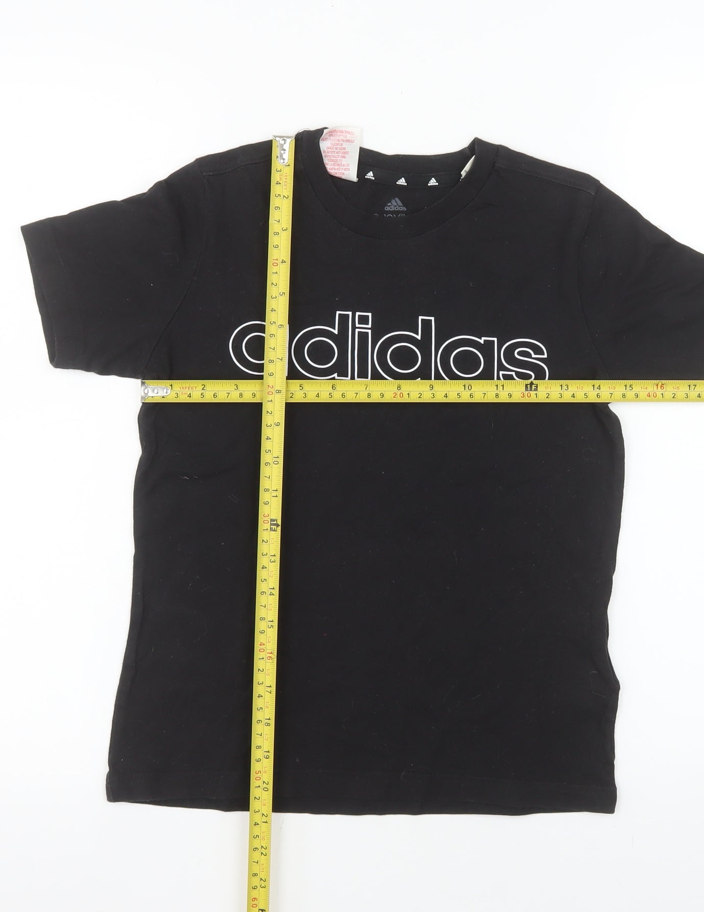 Adidas Boys Black Cotton Logo T-Shirt 9-10 Years Short Sleeve Sports Tee