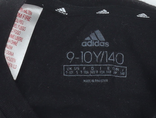 Adidas Boys Black Cotton Logo T-Shirt 9-10 Years Short Sleeve Sports Tee
