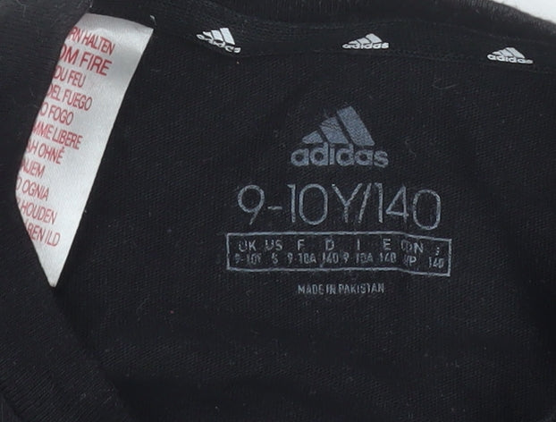 Adidas Boys Black Cotton Logo T-Shirt 9-10 Years Short Sleeve Sports Tee