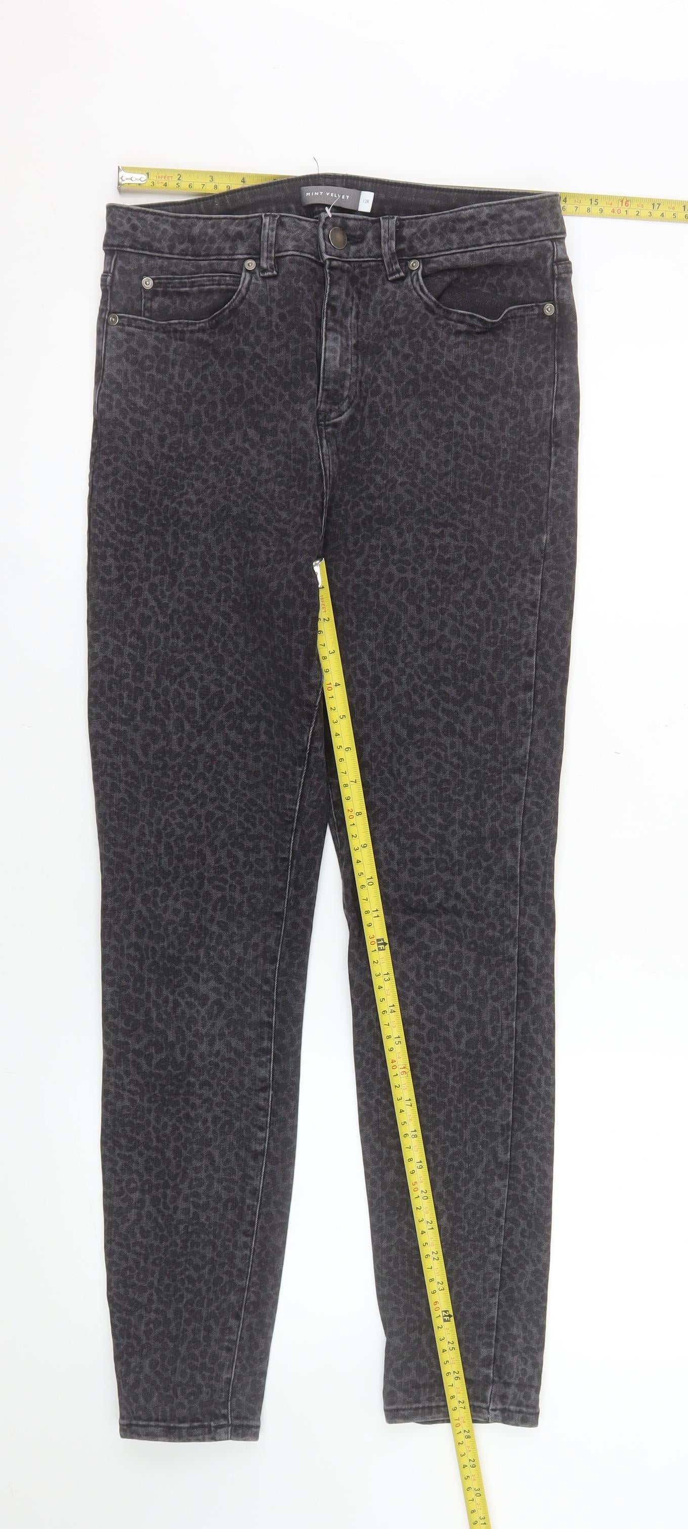Mint Velvet Womens Black Leopard Skinny Jeans Size 12R