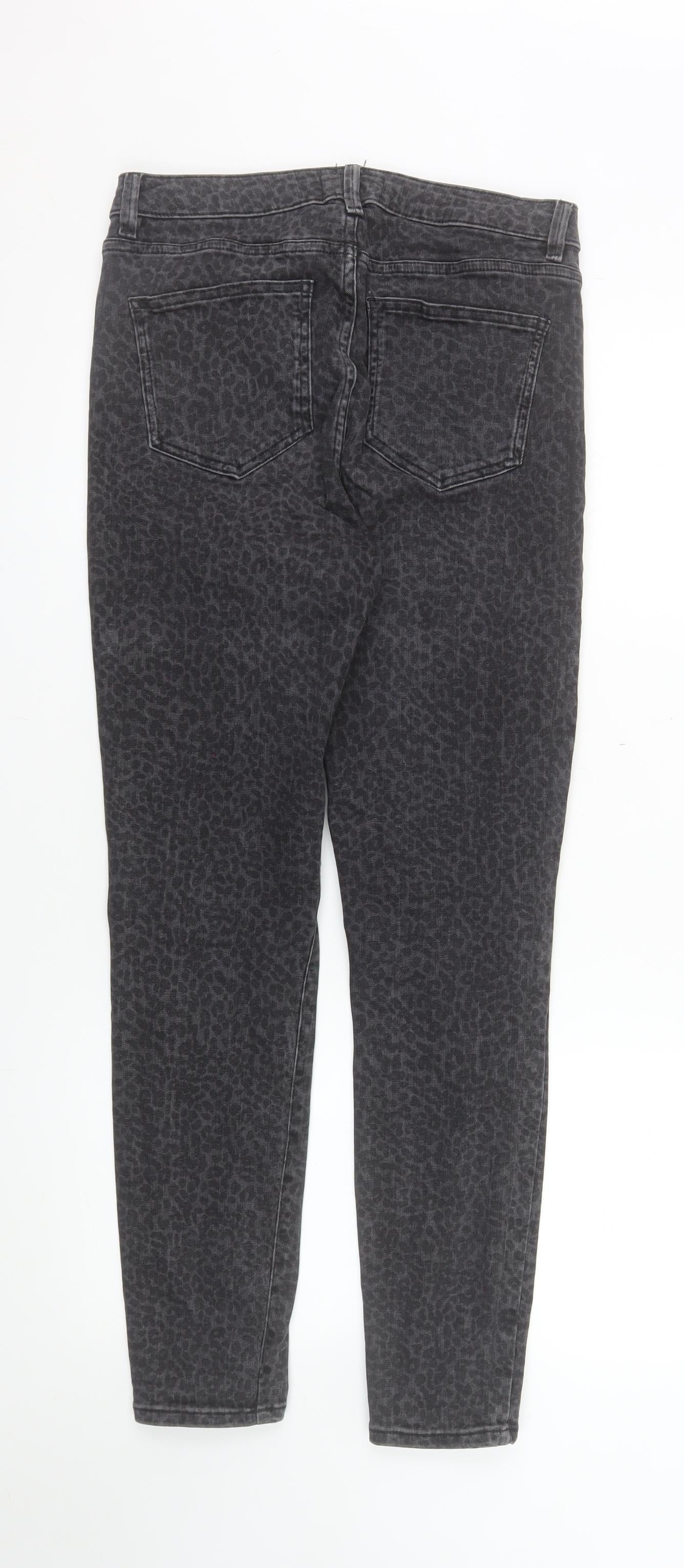 Mint Velvet Womens Black Leopard Skinny Jeans Size 12R