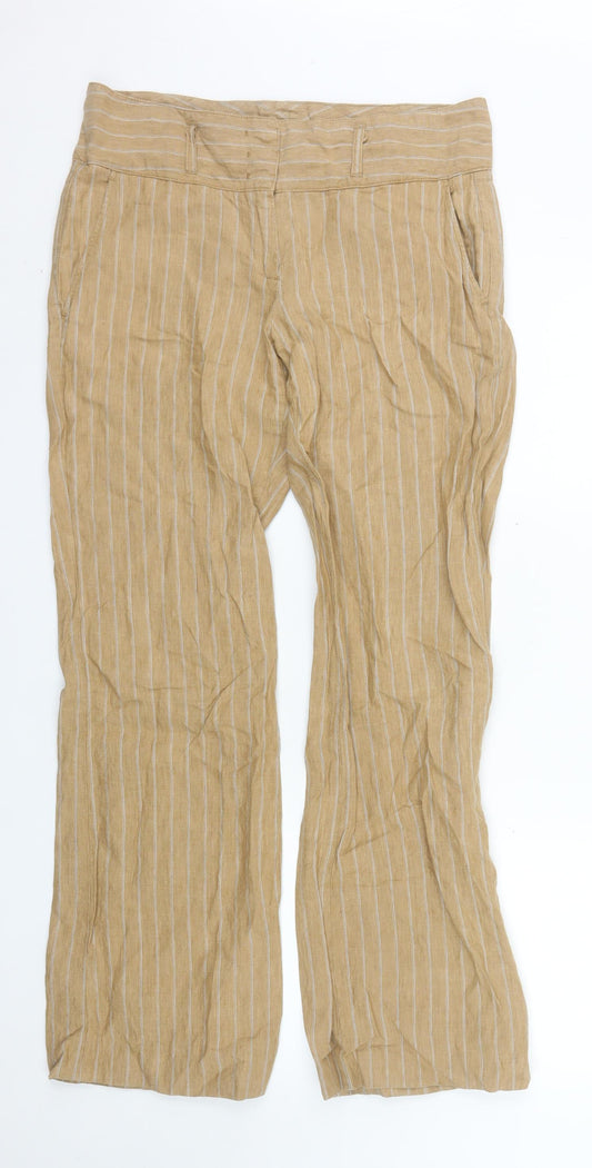 United Colors of Benetton Womens Beige Linen Striped Trousers Size 14