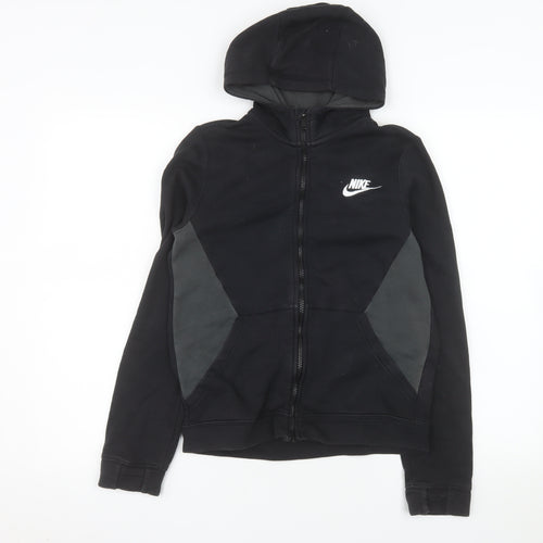Nike Boys Black Full Zip Hooded Jacket L 147-158cm Cotton Blend
