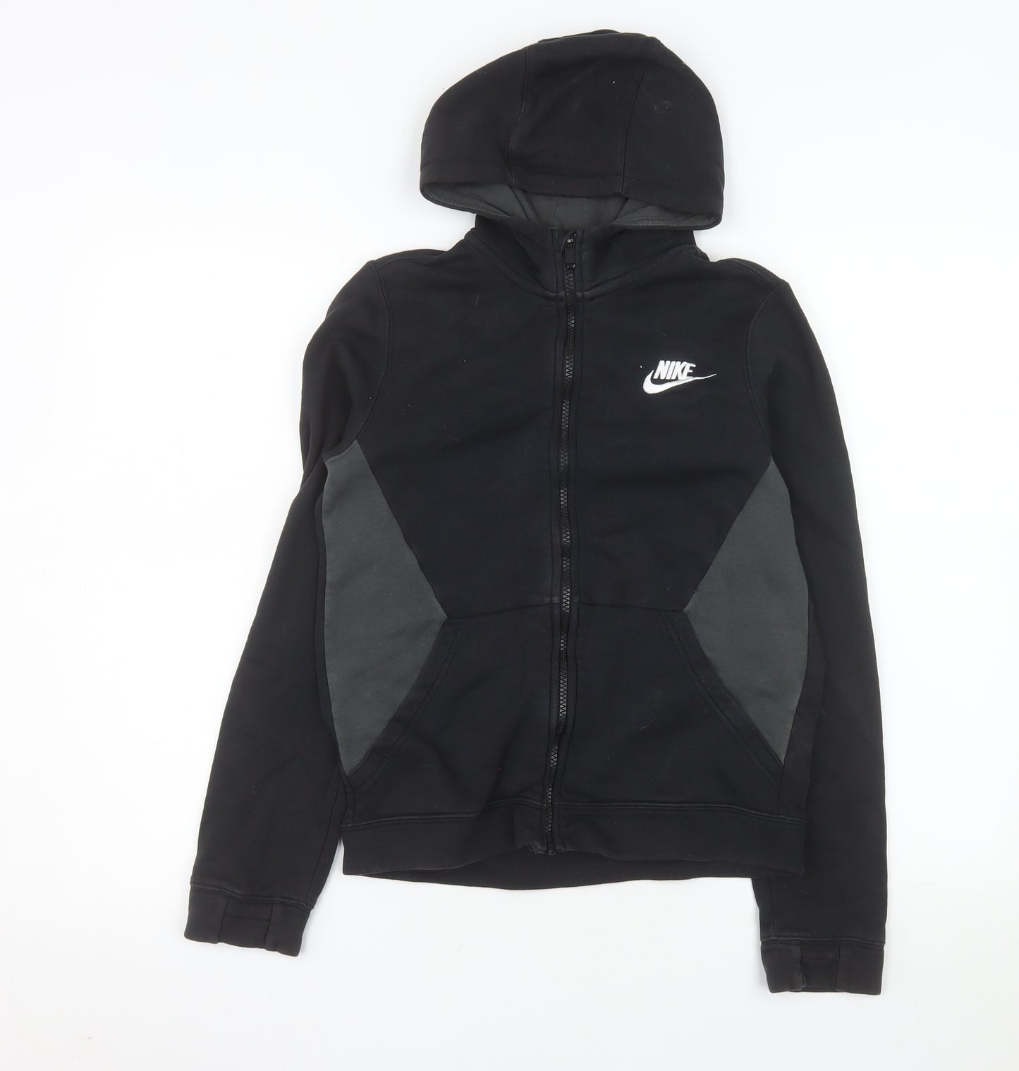 Nike Boys Black Full Zip Hooded Jacket L 147-158cm Cotton Blend