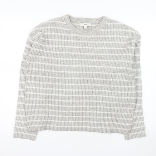 Marks and Spencer Women's Grey Striped Knit Jumper Size M