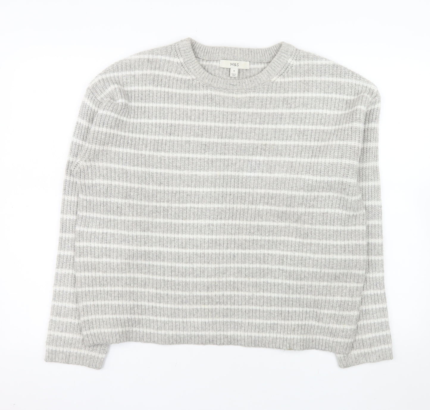 Marks and Spencer Women's Grey Striped Knit Jumper Size M