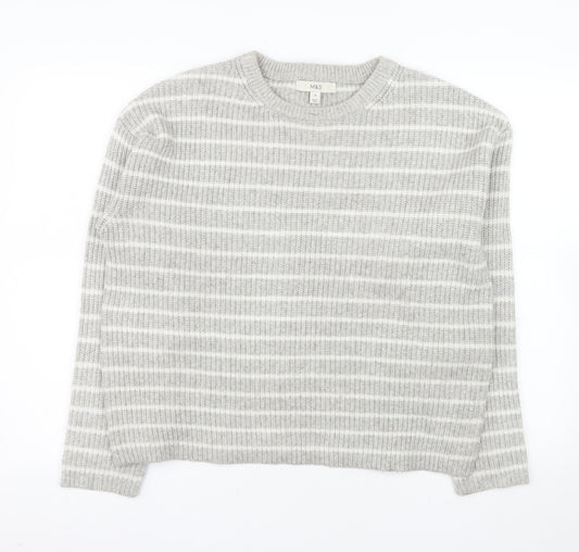 Marks and Spencer Women's Grey Striped Knit Jumper Size M