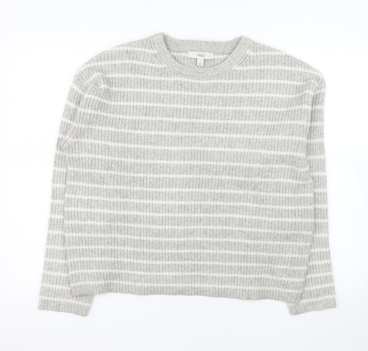 Marks and Spencer Women's Grey Striped Knit Jumper Size M
