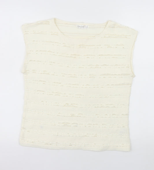 Gallery Women Ivory Sleeveless Ruffle Knit Blouse XS