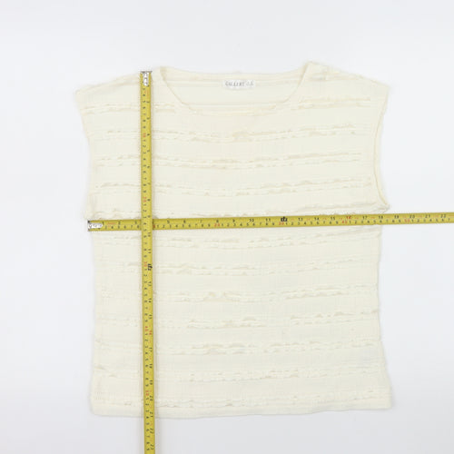 Gallery Women Ivory Sleeveless Ruffle Knit Blouse XS