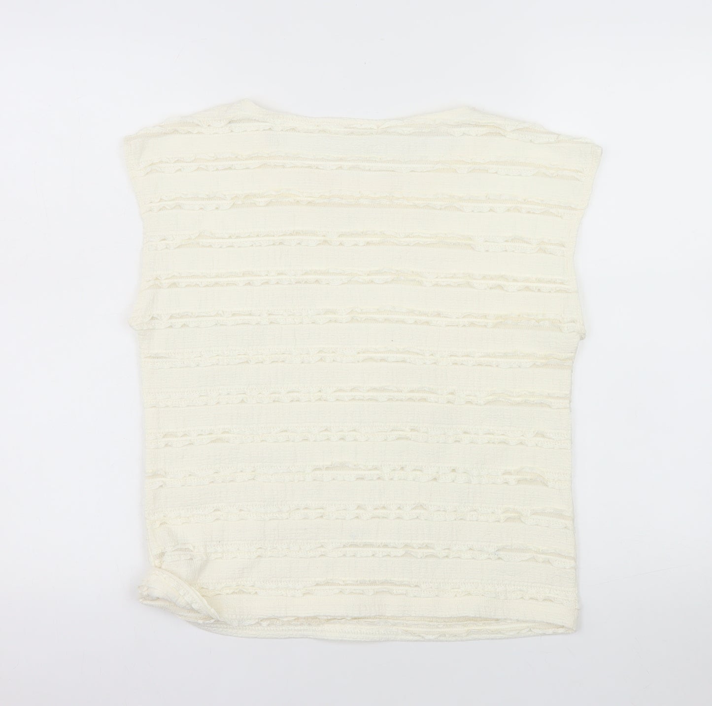 Gallery Women Ivory Sleeveless Ruffle Knit Blouse XS