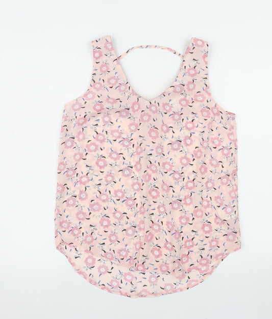 Marc Angelo Womens Pink Floral Chiffon V-Neck Camisole Top Size 10