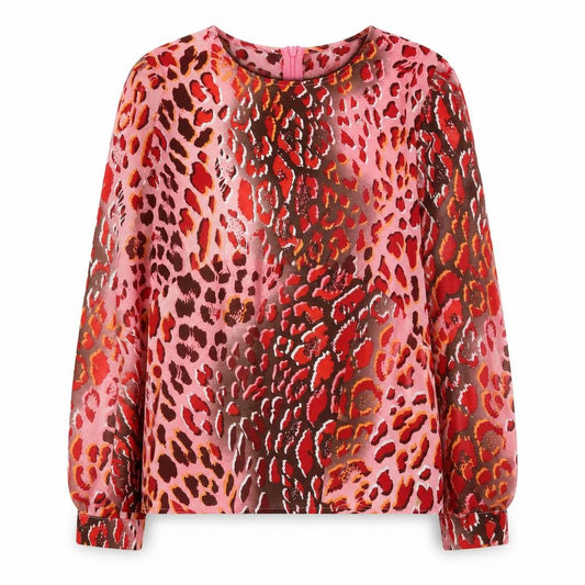 Front view of Emily & Me London Women’s Pink Animal Print Blouse, size UK 12