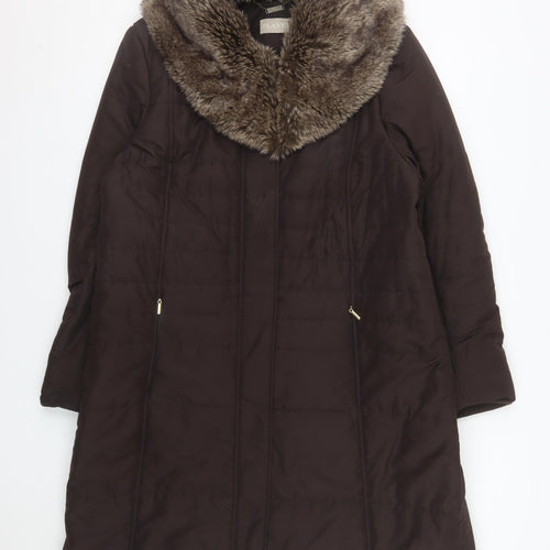 Planet Women's Brown Faux Fur Collar Long Padded Coat Size 16