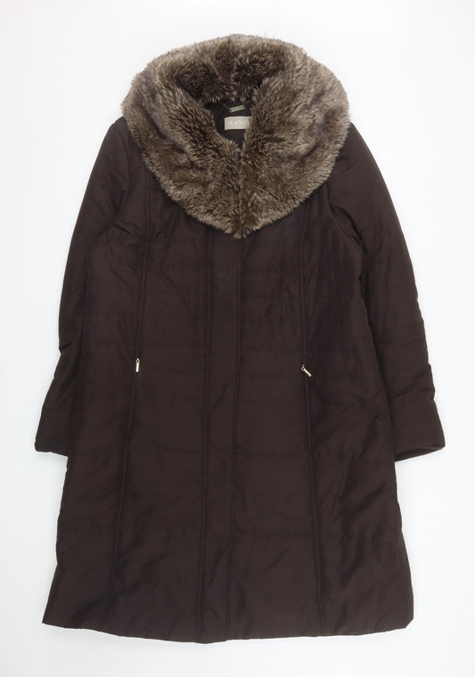 Planet Women's Brown Faux Fur Collar Long Padded Coat Size 16