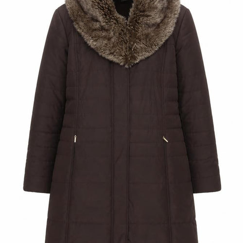Planet Women's Brown Faux Fur Collar Long Padded Coat Size 16