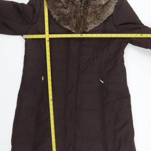 Planet Women's Brown Faux Fur Collar Long Padded Coat Size 16