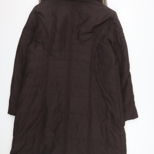 Planet Women's Brown Faux Fur Collar Long Padded Coat Size 16