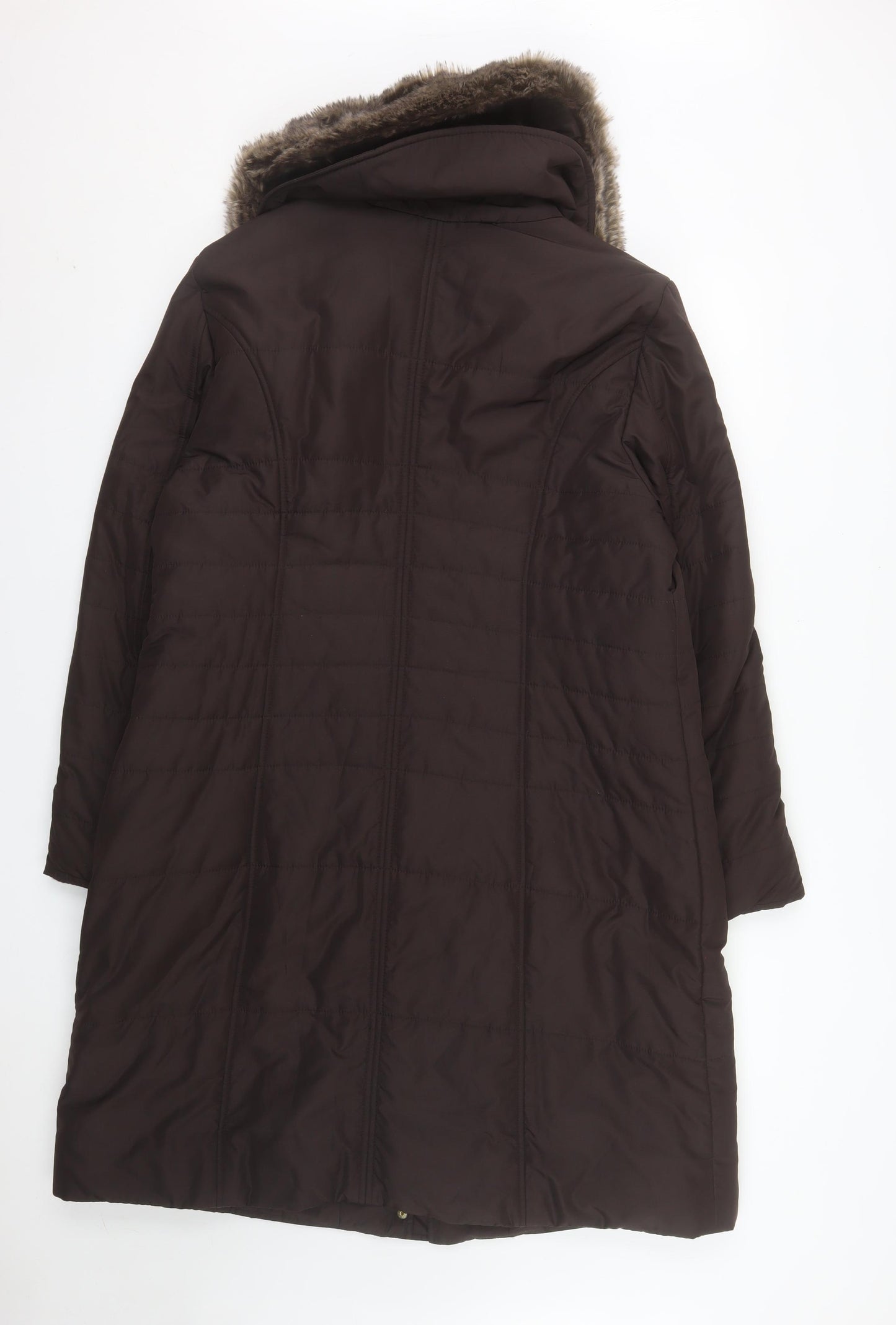 Planet Women's Brown Faux Fur Collar Long Padded Coat Size 16