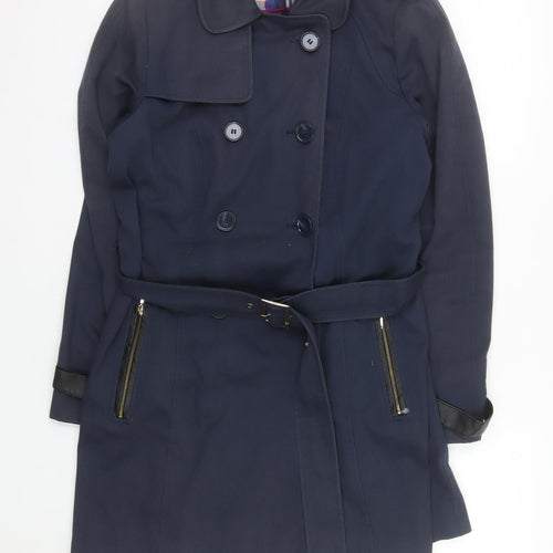Atmosphere Women's Blue Size 12 Trench Coat Belted Mid-Length