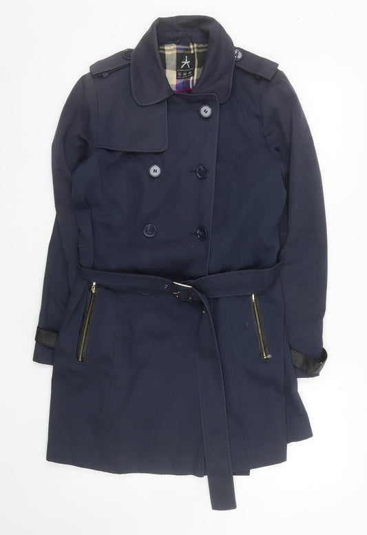 Atmosphere Women's Blue Size 12 Trench Coat Belted Mid-Length