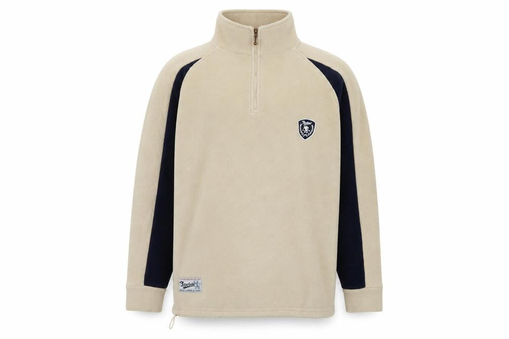 Front view of Foxhole Men's Beige Fleece 1/2 Zip Pullover Sweatshirt L