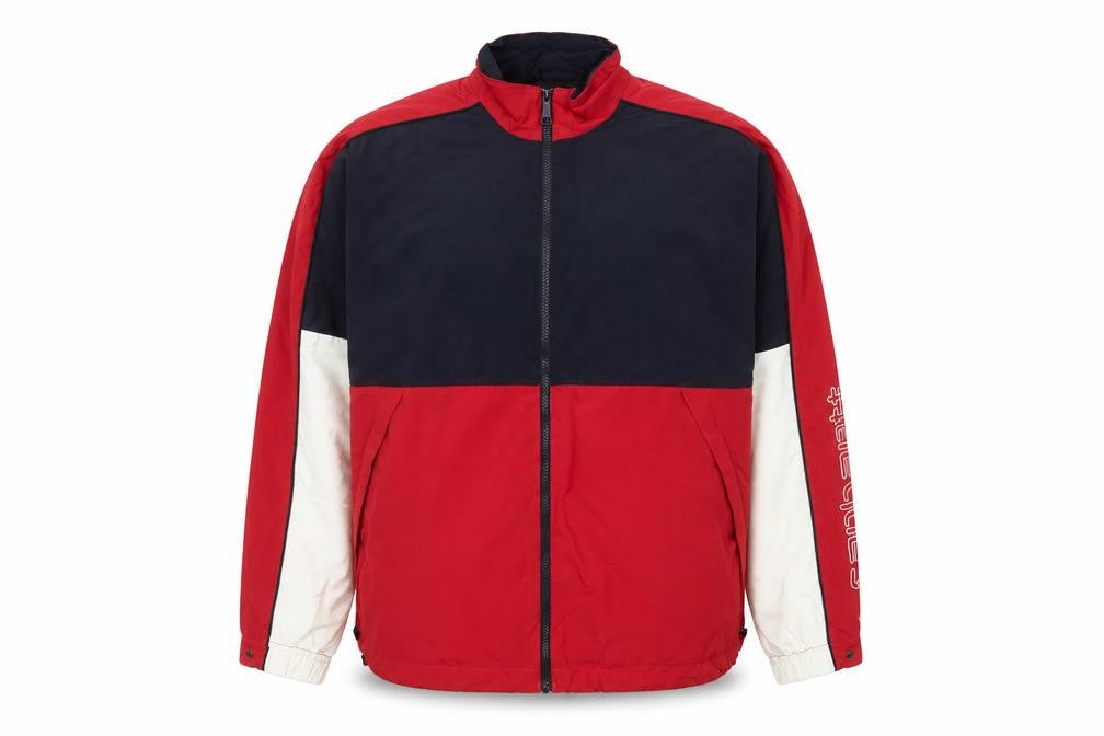 Front view of Carhartt WIP Men's Red Navy Terrace Windbreaker Jacket, size M