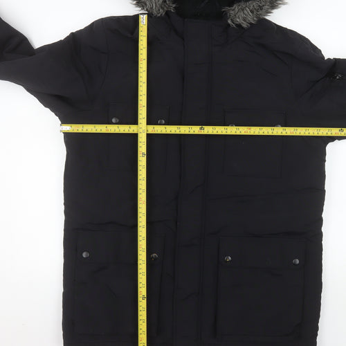ACW85 Men's Black Faux Fur Hooded Parka Jacket Medium Winter Warm