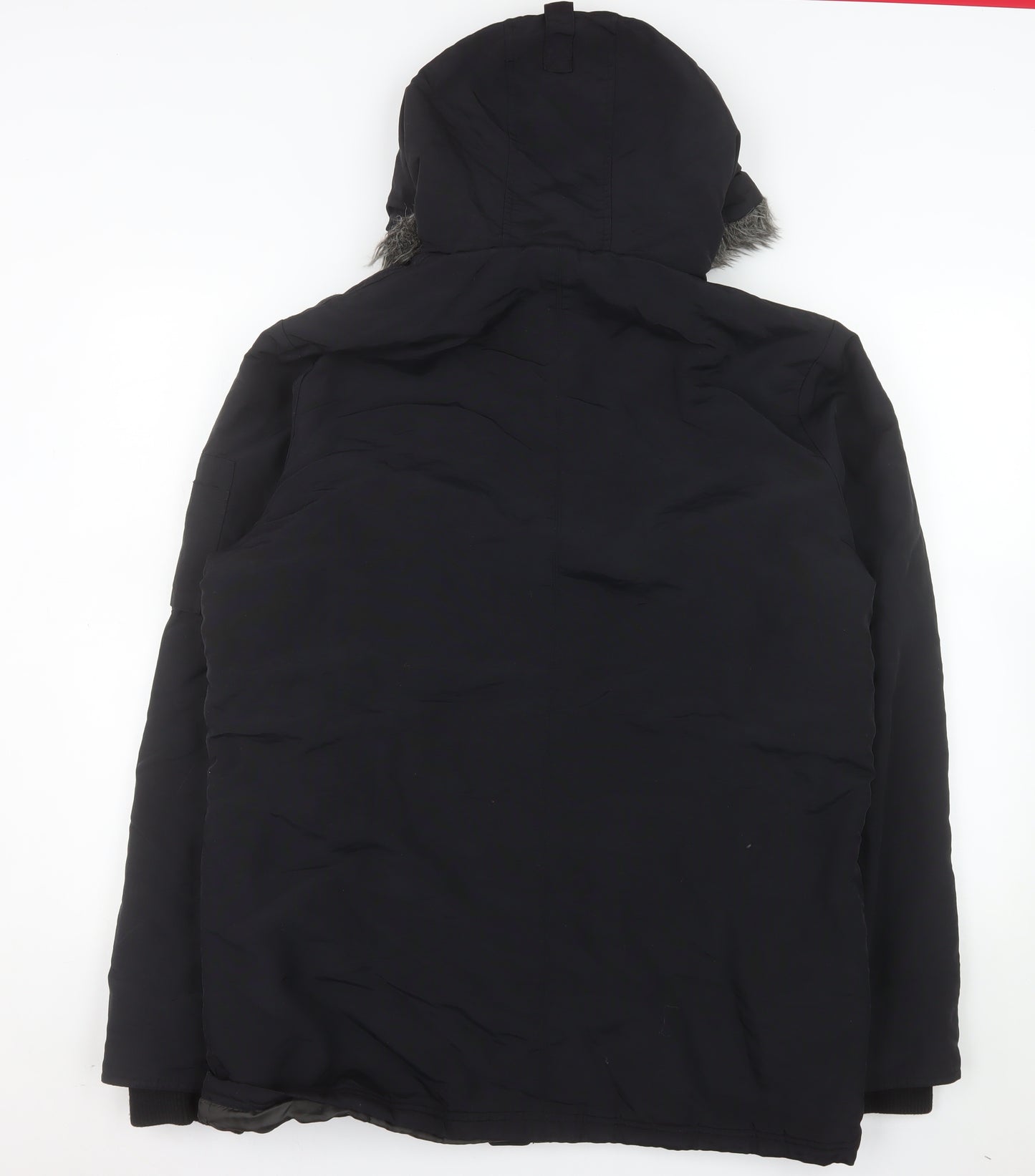 ACW85 Men's Black Faux Fur Hooded Parka Jacket Medium Winter Warm