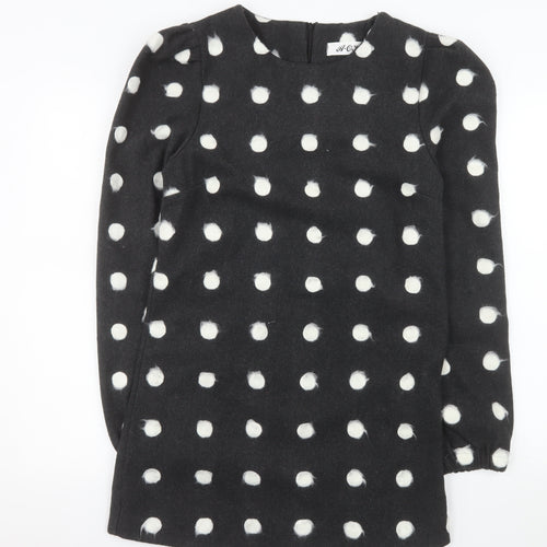 A-OK Women Black Polka Dot Wool Shift Dress S Long Sleeve