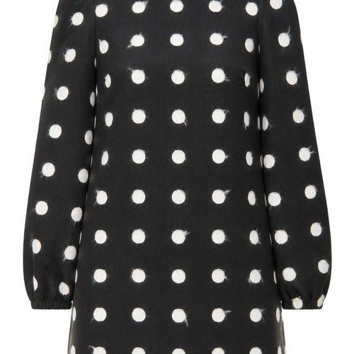 A-OK Women Black Polka Dot Wool Shift Dress S Long Sleeve