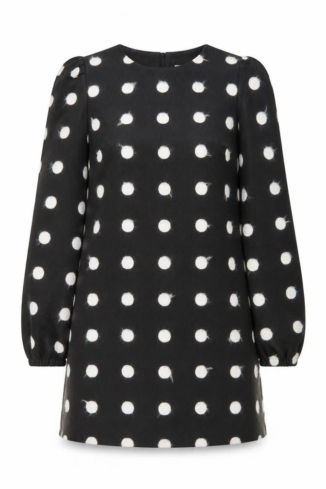 A-OK Women Black Polka Dot Wool Shift Dress S Long Sleeve