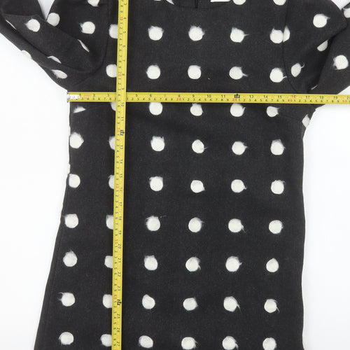 A-OK Women Black Polka Dot Wool Shift Dress S Long Sleeve