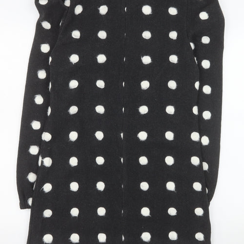A-OK Women Black Polka Dot Wool Shift Dress S Long Sleeve