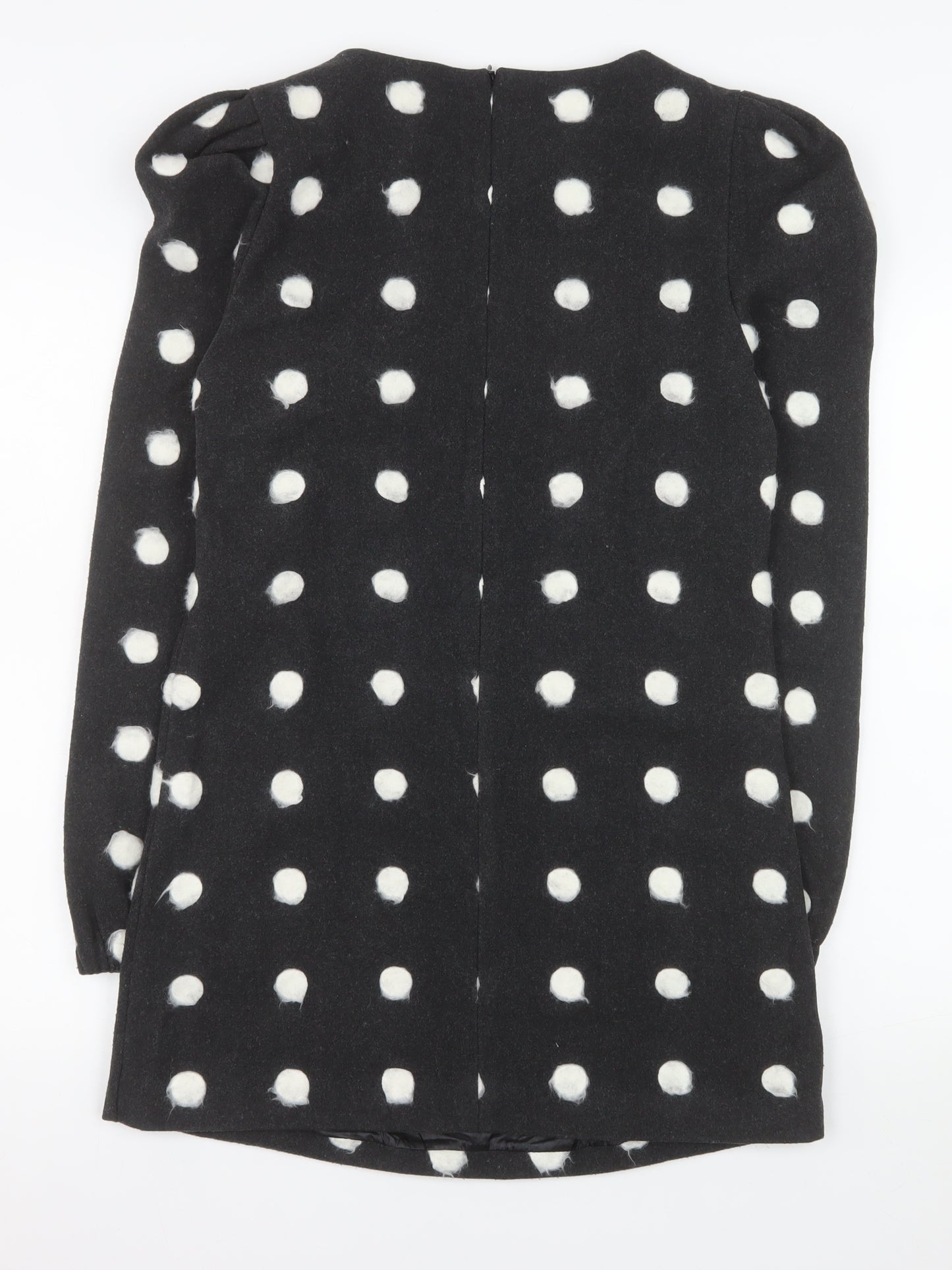 A-OK Women Black Polka Dot Wool Shift Dress S Long Sleeve