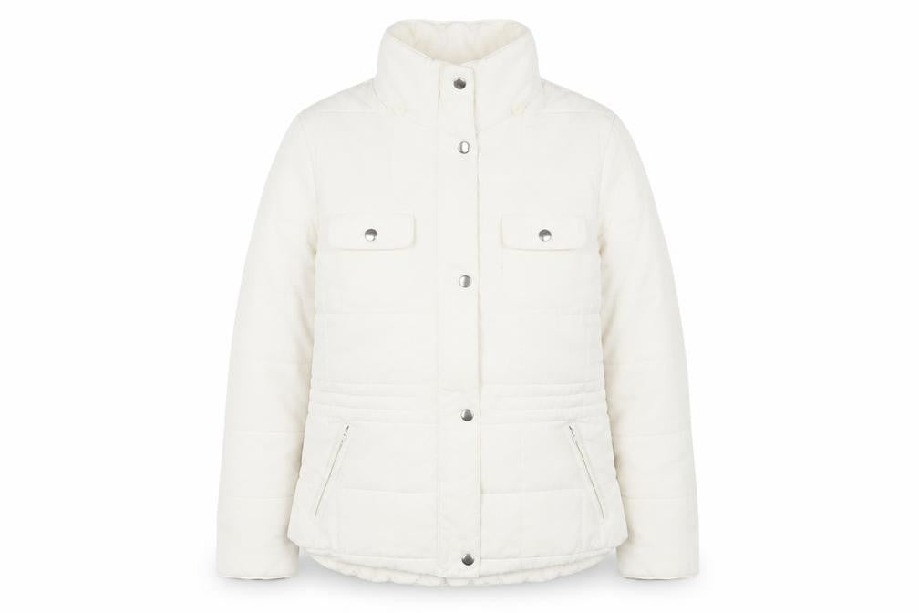 Front view of Woolworths Women's White, size 16, Puffer Jacket with Zip Pockets