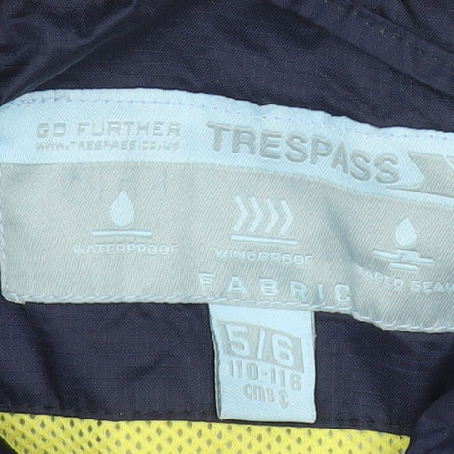Trespass Boys Blue Waterproof Hooded Rain Jacket 5-6 Years Windproof Coat