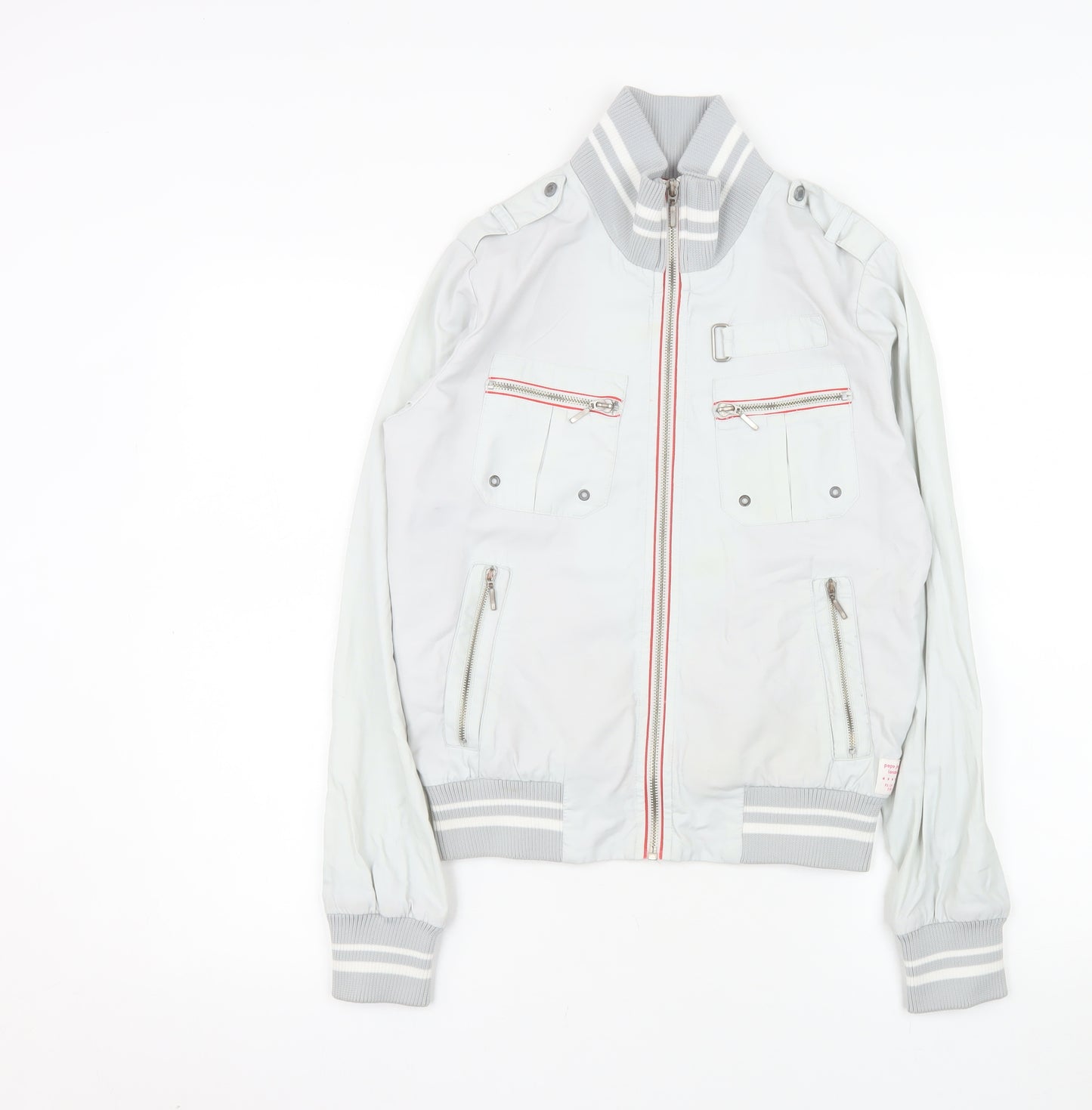 Pepe Jeans Womens White Bomber Jacket Size S Cotton Blend Zip Up