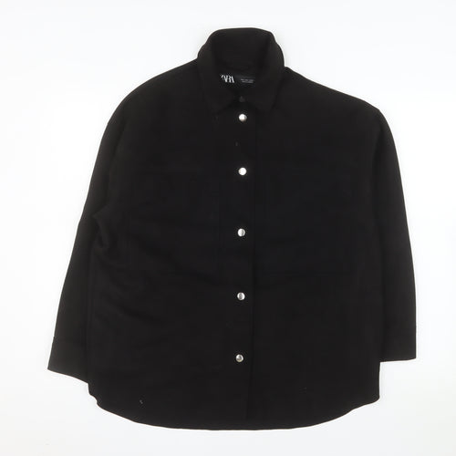 Zara Women Black Softshell Button Jacket Size S Classic Style
