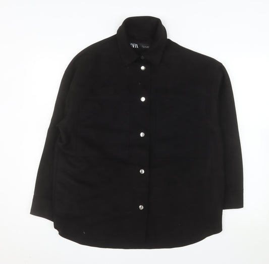 Zara Women Black Softshell Button Jacket Size S Classic Style