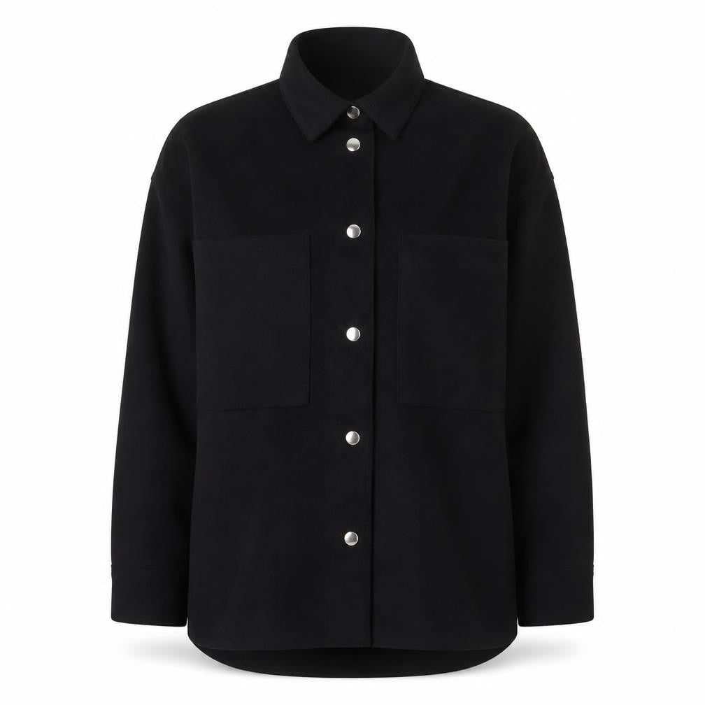 Front view of Zara Women Black Softshell Button Jacket, size S, Classic Style