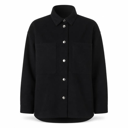 Front view of Zara Women Black Softshell Button Jacket, size S, Classic Style