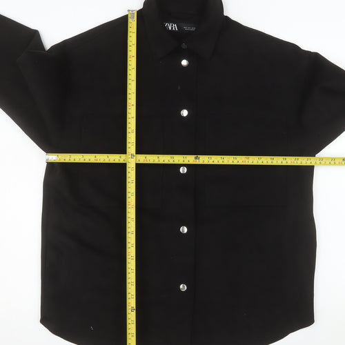 Zara Women Black Softshell Button Jacket Size S Classic Style